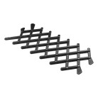Toppvy av ventilationsgaller för bilfönstret – svart med rutmönster och fyra monteringsflikar.
