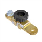 Batteriepolklemme (-) – Seitenansicht mit schwarzem Knopf und metallischem Körper in gold und schwarz.