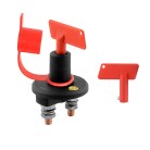 Disconnector for battery 100A 2 pole – front view showing red key switch and 2-pole design on a plain white background.