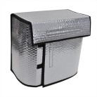 Couvercle de batterie thermique – vue de face – en aluminium argenté avec isolation à bulles et accès latéral ouvert.