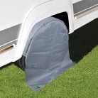 Wheel cover – side view showing gray fabric and green securing clips for tires up to 78cm diameter.