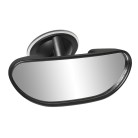Bakspejl 145 x 57 mm med sugekop – sort og sølv, buet reflektiv overflade, set forfra.