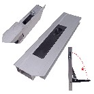 Afdekslot 300mm links – met paddestoelpen en zwart handvat van gepoedercoat staal op een witte achtergrond.