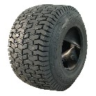 Forfra – sort dæk med S-2101-mønster og ventil til plæneklipper, perfekt til græsplæner.