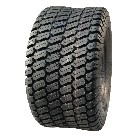 Vooraanzicht van de BKT LG-306 23x10.50-12 band – zwarte en grijze kleur met een robuust profiel voor grasmaaiers.