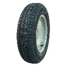 Schuin aanzicht van een 155 R13 GT Radial Kargomax XL ST-4000 M+S band – zwarte band met witte velg en M+S-profiel.