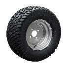 Roue complète BKT 20x10.00-10 – jante en acier gris et pneu noir, vue de côté sur fond blanc.