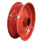 Steel rim 2.50Ax8H2 – side view showcasing the red finish and ball bearing seat design.