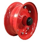 Felge 4.40D-8 ET0 – Seitenansicht der roten 2-teiligen Stahlfelge mit Kugellager Ø30 und NL75mm.