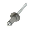 Rivetto cieco a testa tonda piatta – dimensioni 6,0 x 16mm – corpo in alluminio, finitura argento.