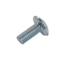 Sivusta näkyvä M6 x 20mm kolmikulmainen ruuvi – litteä pyöreä pää ja urainen reikä, sinkitty teräs.