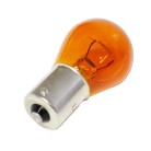 Ball bulb 12V 21W yellow – angled view showing orange glass bulb and silver metal base.