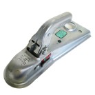 Knott ball coupling AKFV 7,5 – top view showing lever handle up, safety latch, and cable attachment point in silver and...