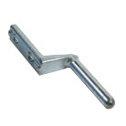 Hinge pin – front view showcasing the silver galvanized finish and L-shaped design with two inline mounting holes.