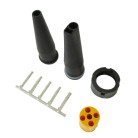 Aspöck bayonet connector – top view showing yellow 5-pole connector with two black bellows on a plain white background