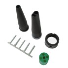 Aspöck bayonet connector – top view showing green 5-pole connector with two rubber bellows and circular housing.