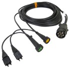 Frontvy av 6m 7pin Aspöck kabel set – svart kabel med gul och grön bajonettkontakt för släpvagn.