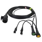 Aspöck cable set – front view showing 6m length, 13-pin connector, and black cables with green and yellow fittings.