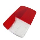 Vue de dessus – lentille de rechange Hella 10162 gauche avec surface texturée et verres rouge et blanc.