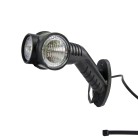 Aspöck Superpoint III LED Umrissleuchte – Seitenansicht in rot/weiß mit gelber Seitenmarkierungsleuchte und Kabel.