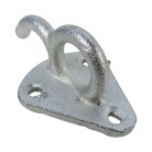 Ring-Haken aus Metall verzinkt – Detailansicht mit dreifachem Bohrloch und silberner, galvanisierter Oberfläche
