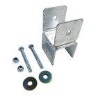 Frontvy av Schlegl skruvkoppling Flexi axel – galvaniserat stål med två monteringshål och inkluderade bultar och muttrar.