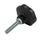 Vite con impugnatura a stella M10 x 30mm – manopola nera con filetto M10 e diametro di circa 63mm.