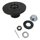 Wheel hub Schlegl 4 x 100 – top view showing black circular flange and four mounting holes with taper roller bearing.