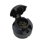 Presa 7 poli per auto e rimorchio – design circolare con coperchio a cerniera, colore nero.