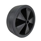 Massief rubber wiel – kunststof velg – 210 x 70 mm – zijaanzicht op zwart wiel met profiel.