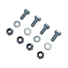 Bovenaanzicht van schroevenset – inclusief zeskantbouten, moeren en sluitringen, gegalvaniseerd in zilver en zwart.