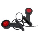 Forfra – sæt med 2 røde LED-klareringslys med skrå montering og tilsluttede ledninger.