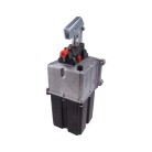 Dubbelslag hydraulische pomp – aluminium behuizing met overdrukventiel en 5 liter tank voor dubbelwerkende cilinders.