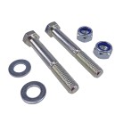 Skruesæt til kuglekoblinger – 2 x M12 x 70 mm, galvaniseret med 2 møtrikker og 2 skiver, set ovenfra.