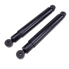 Set of 2 wheel shock absorbers – front view showing extra long black design, length 580mm for car trailers.