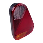 Rear light AJBA type FP70 – front view showing triangular red lens, orange section, and clear lens on the right side.