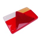 Replacement lens for AJBA tail light type FP40 – top view showing triangular red, rectangular white, and orange sections.
