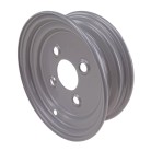 Sidevisning af grå fælg 2,50 x 8 – 60 mm midterhul og 4x100 boltcirkel til biltrailere.