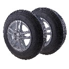 Edestä – 175 R14C rengas alumiinivanteella 5.5Jx14, PCD 5x112, musta ja hopea.