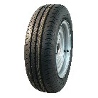 Zijaanzicht van een 185/60 R12C 104N wiel – zwarte band met een zilveren 5.5J x 12 velg en ET30.