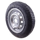 Sido vy av 135/80 R13 däck – 4J x 13 fälg med 4 hål, svart och silver, målad yta.