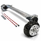 Alko påhængsvognsaksel Compact – bremset 1500 kg med 5x112 bolt mønster og 1000 mm støtte længde, set fra siden.