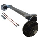 Alko trailer axle Compact braked 1500 kg B1600-3 – side view showing brake drum, red cables, and galvanized finish.