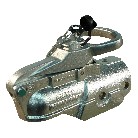 Knott Kugelkupplung AV50 – Seitenansicht mit integriertem Schloss und Ø60 Kugelkopf, silberne, verzinkte Oberfläche.