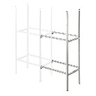 Système de rangement alu – vue de face – 3 compartiments ajustables en hauteur, finition blanche et argentée.