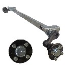 Essieu de remorque Schlegl – capacité de 750 kg, longueur de 1300 mm, finition galvanisée, couleur argent et noir.