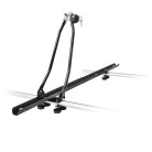 Portabiciclette da tetto Eurobike XL – vista frontale con braccia regolabili e meccanismo di blocco, colore nero e argento.