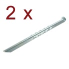 Tent peg – side view showing 40cm length, ribbed surface, and pointed tip in galvanized silver steel.