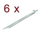 Sidevisning af 6 x teltpløkker 30 cm metal med kroge – galvaniseret stål i sølvfarve.