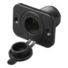 Built-in socket 12V/24V – front view showing black cap with tether and lock point indicators.